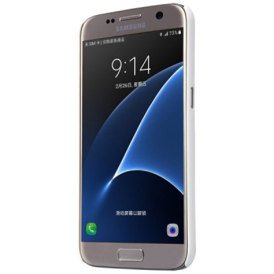 Samsung Galaxy S7 (G930) Nillkin Frosted Shield baltas plastikinis dėklas + apsauginė ekrano plėvelė / Priedai.lt