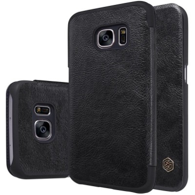 Greznais „Nillkin“ Qin sērijas ādas atvērams melns Samsung Galaxy S7 (G930) maciņš / Vacins.lv
