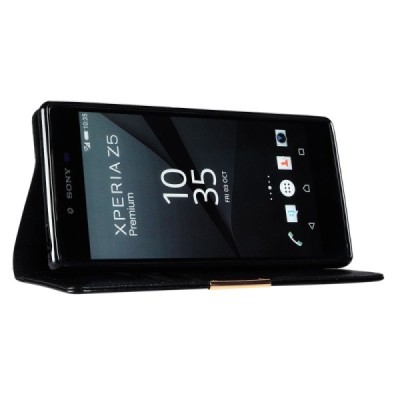 Sony Xperia Z5 Premium (E6853) „Kalaideng“ Royale ādas atvēramais melns futrālis / Vacins.lv