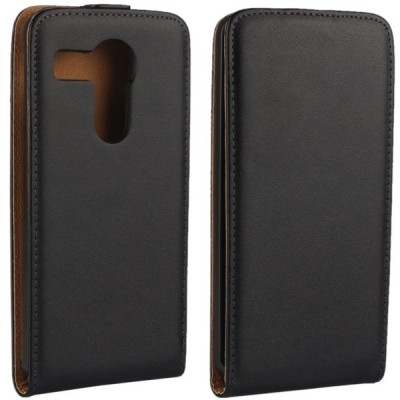 LG Nexus 5X (H735) klasikinis vertikaliai atverčiamas juodas odinis dėklas / Priedai.lt