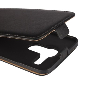 LG Nexus 5X (H735) klasikinis vertikaliai atverčiamas juodas odinis dėklas / Priedai.lt