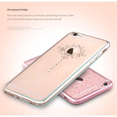 Apple iPhone 6s Plus Devia Iris Diamond silikoninis skaidrus permatomas auksinis dėklas su kristalais / Priedai.lt