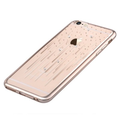 Apple iPhone 6s Devia Meteor Diamond silikoninis skaidrus permatomas auksinis dėklas su kristalais / Priedai.lt