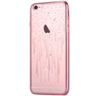 Apple iPhone 6s Devia Meteor Diamond silikoninis skaidrus permatomas rožinis dėklas su kristalais / Priedai.lt