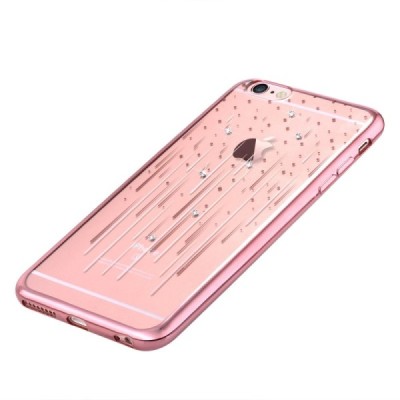 Apple iPhone 6s Devia Meteor Diamond silikoninis skaidrus permatomas rožinis dėklas su kristalais / Priedai.lt