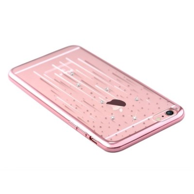 Apple iPhone 6s Devia Meteor Diamond silikoninis skaidrus permatomas rožinis dėklas su kristalais / Priedai.lt