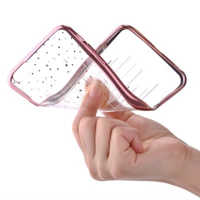 Apple iPhone 6s Devia Meteor Diamond silikoninis skaidrus permatomas rožinis dėklas su kristalais / Priedai.lt
