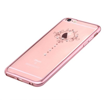 Apple iPhone 6s Devia Iris Diamond silikoninis skaidrus permatomas rožinis dėklas su kristalais / Priedai.lt