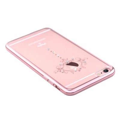 Apple iPhone 6s Devia Iris Diamond silikoninis skaidrus permatomas rožinis dėklas su kristalais / Priedai.lt