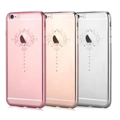 Apple iPhone 6s Devia Iris Diamond silikoninis skaidrus permatomas rožinis dėklas su kristalais / Priedai.lt