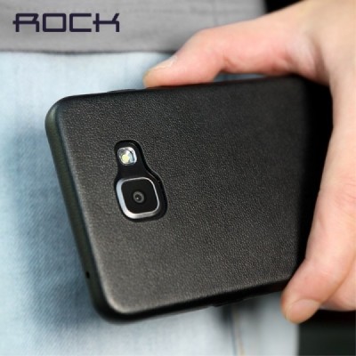 Samsung Galaxy A5 2016 (A510) „Rock“ Slim Leather melns ādas apvalks / Vacins.lv