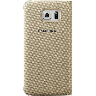 Samsung Galaxy S6 Edge oficiāls Flip Wallet Cover atvērams zelta ādas maciņš / Vacins.lv
