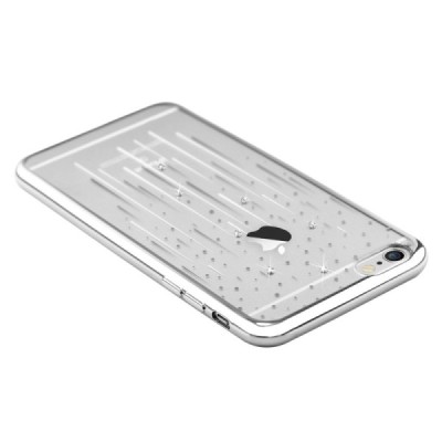 Apple iPhone 6s Devia Meteor Diamond silikoninis skaidrus permatomas sidabrinis dėklas su kristalais / Priedai.lt