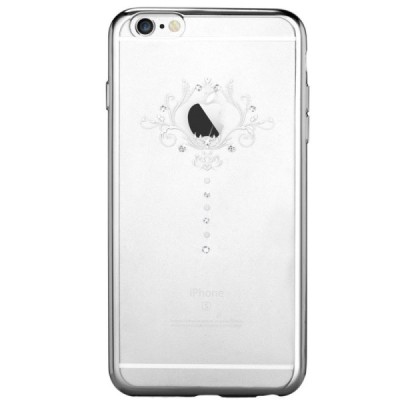Apple iPhone 6s Devia Iris Diamond silikoninis skaidrus permatomas sidabrinis dėklas su kristalais / Priedai.lt