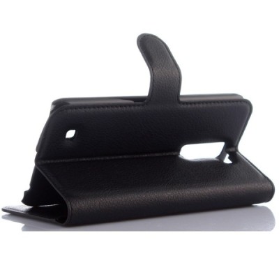 LG K10 (K420N) atvēramais melns ādas Litchi maciņš - maks / Vacins.lv