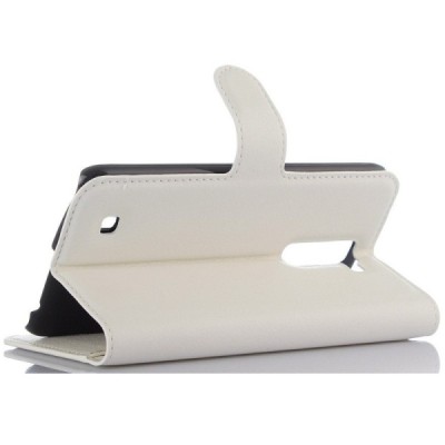 LG K10 (K420N) atvēramais balts ādas Litchi maciņš - maks / Vacins.lv