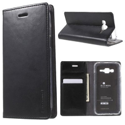 Mercury Blue Moon atverčiamas Samsung Galaxy J5 (J500) juodas odinis dėklas - piniginė / Priedai.lt