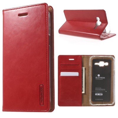 Mercury Blue Moon atverčiamas Samsung Galaxy J5 (J500) raudonas odinis dėklas - piniginė / Priedai.lt