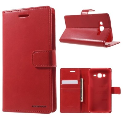 Mercury Blue Moon Samsung Galaxy J5 (J500) atvērams sarkans ādas maciņš / Vacins.lv