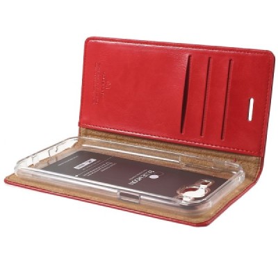 Mercury Blue Moon Samsung Galaxy J5 (J500) atvērams sarkans ādas maciņš / Vacins.lv