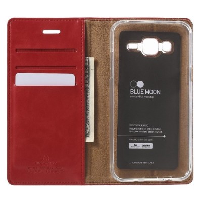Mercury Blue Moon Samsung Galaxy J5 (J500) atvērams sarkans ādas maciņš / Vacins.lv