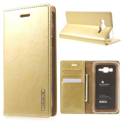 Mercury Blue Moon Samsung Galaxy J5 (J500) atvērams zelta ādas maciņš / Vacins.lv