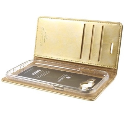 Mercury Blue Moon Samsung Galaxy J5 (J500) atvērams zelta ādas maciņš / Vacins.lv