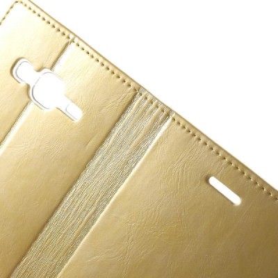 Mercury Blue Moon Samsung Galaxy J5 (J500) atvērams zelta ādas maciņš / Vacins.lv