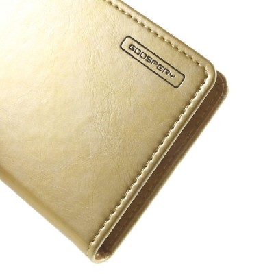 Mercury Blue Moon Samsung Galaxy J5 (J500) atvērams zelta ādas maciņš / Vacins.lv