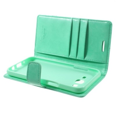 Mercury Blue Moon Samsung Galaxy J5 (J500) atvērams piparmētru ādas maciņš / Vacins.lv