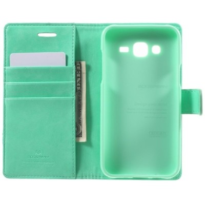 Mercury Blue Moon Samsung Galaxy J5 (J500) atvērams piparmētru ādas maciņš / Vacins.lv