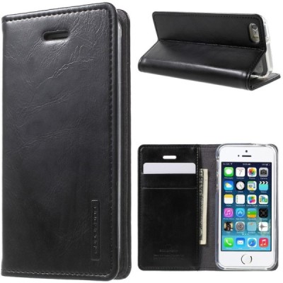 Mercury Blue Moon atverčiamas Apple iPhone SE (5, 5s) juodas odinis dėklas - piniginė / Priedai.lt