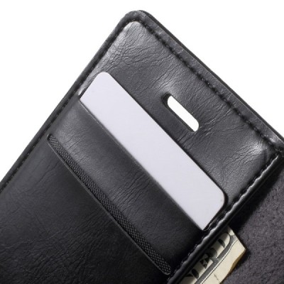 Mercury Blue Moon atverčiamas Apple iPhone SE (5, 5s) juodas odinis dėklas - piniginė / Priedai.lt