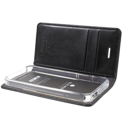 Mercury Blue Moon atverčiamas Apple iPhone SE (5, 5s) juodas odinis dėklas - piniginė / Priedai.lt