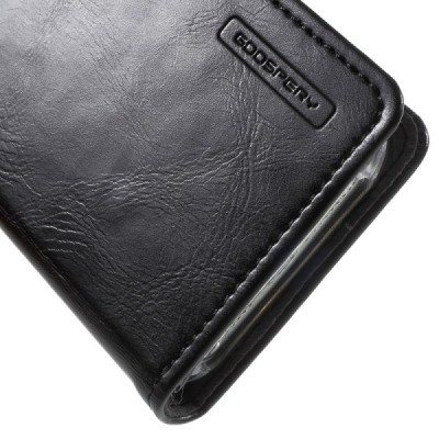 Mercury Blue Moon atverčiamas Apple iPhone SE (5, 5s) juodas odinis dėklas - piniginė / Priedai.lt