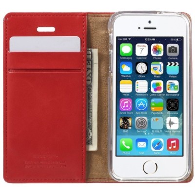 Mercury Blue Moon Apple iPhone 5 / 5S atvērams sarkans ādas maciņš / Vacins.lv