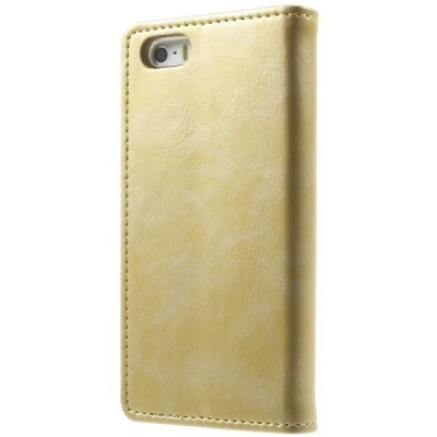 Mercury Blue Moon atverčiamas Apple iPhone SE (5, 5s) auksinis odinis dėklas - piniginė / Priedai.lt