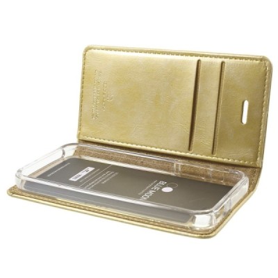 Mercury Blue Moon atverčiamas Apple iPhone SE (5, 5s) auksinis odinis dėklas - piniginė / Priedai.lt