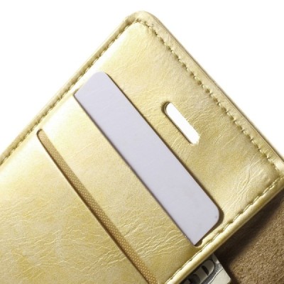 Mercury Blue Moon atverčiamas Apple iPhone SE (5, 5s) auksinis odinis dėklas - piniginė / Priedai.lt