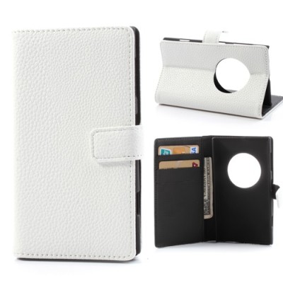 Nokia Lumia 1020 atvēramais balts ādas „Litchi“ futrālis - maciņš / Vacins.lv