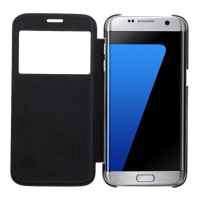 Samsung Galaxy S7 Edge (G935) View Window atvēramais melns maciņš / Vacins.lv