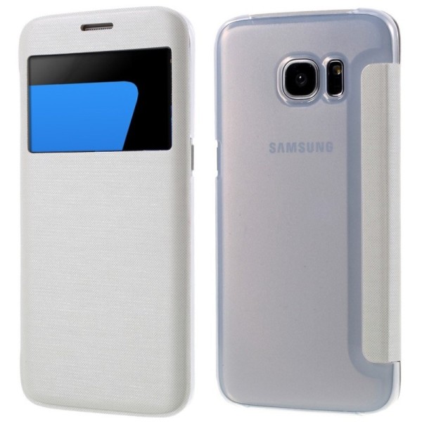 Atvēramais „View Window“ stila maciņš - balts (Galaxy S7 Edge)