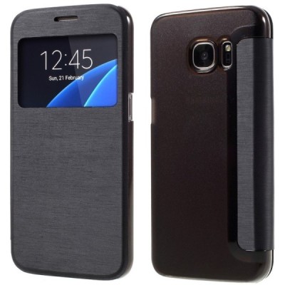 Samsung Galaxy S7 (G930) View Window atvēramais melns maciņš / Vacins.lv