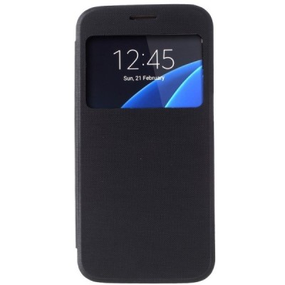 Samsung Galaxy S7 (G930) View Window atvēramais melns maciņš / Vacins.lv