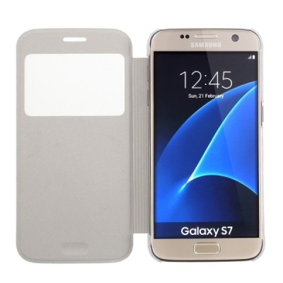 Samsung Galaxy S7 (G930) View Window atvēramais balts maciņš / Vacins.lv