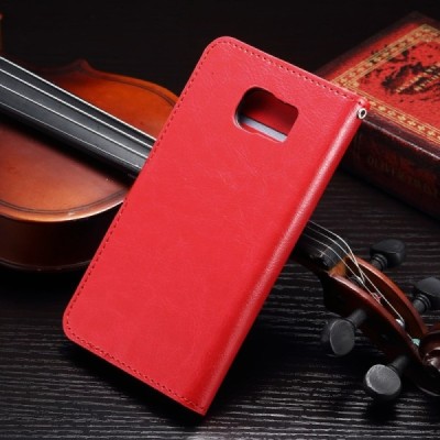 Samsung Galaxy S7 (G930) atvēramais ādas sarkans maciņš (maks) / Vacins.lv