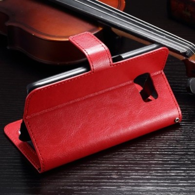 Samsung Galaxy S7 (G930) atvēramais ādas sarkans maciņš (maks) / Vacins.lv