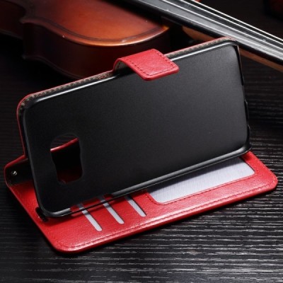 Samsung Galaxy S7 (G930) atvēramais ādas sarkans maciņš (maks) / Vacins.lv