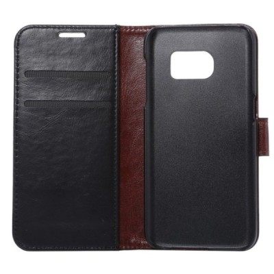 Samsung Galaxy S7 atverčiamas juodas odinis retro dėklas - piniginė / Priedai.lt