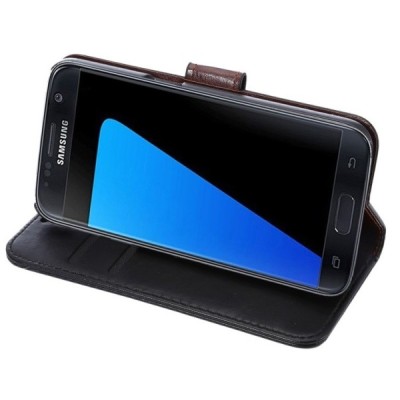 Samsung Galaxy S7 atverčiamas juodas odinis retro dėklas - piniginė / Priedai.lt